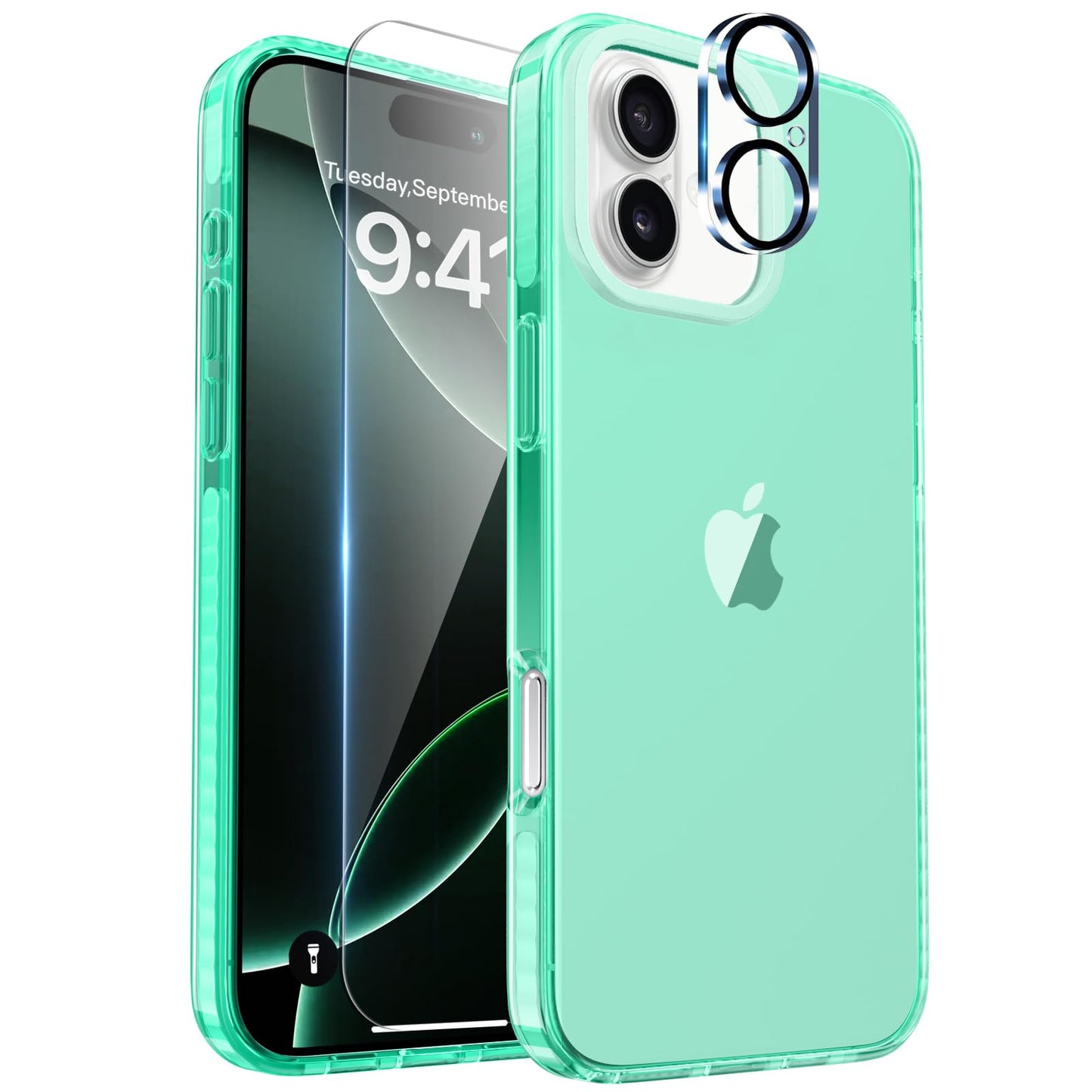 Simapu Neon Clear Case for iPhone 16 Plus with Screen Protector + Camera Lens Protector Women Cute Vibrant Phone Case Accessories Soft Silicone Protective Cover Cases for iPhone 16 Plus 6.7inch
