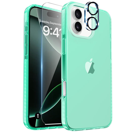 Simapu Neon Clear Case for iPhone 16 Plus with Screen Protector + Camera Lens Protector Women Cute Vibrant Phone Case Accessories Soft Silicone Protective Cover Cases for iPhone 16 Plus 6.7inch